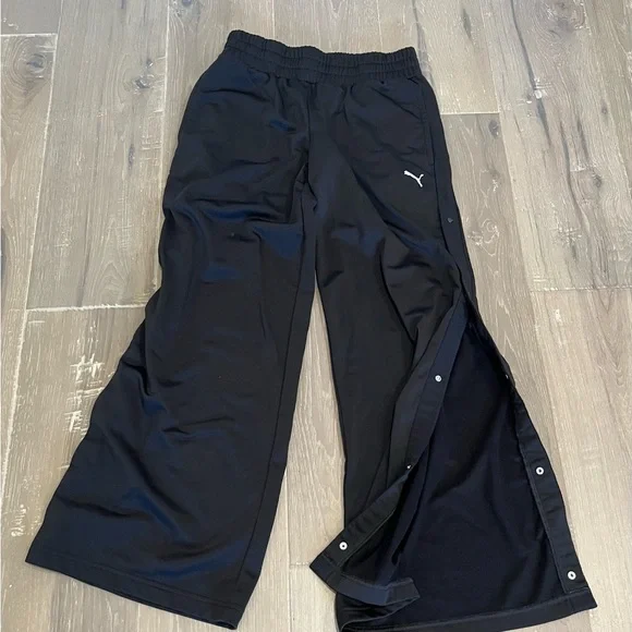 Puma Womens Black Track Pants with Buttons on Side Wide Leg - Picture 2 of 4